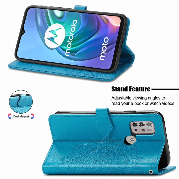 For Motorola Moto G30 / G10 Mandala Flower Embossed Horizontal Flip Leather Case with Bracket / Card Slot / Wallet / Lanyard