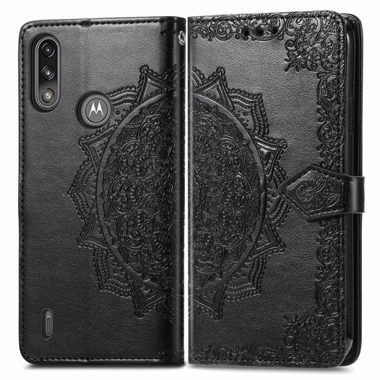 For Motorola Moto E7 Power Mandala Flower Embossed Horizontal Flip Leather Case with Bracket / Card Slot / Wallet / Lanyard