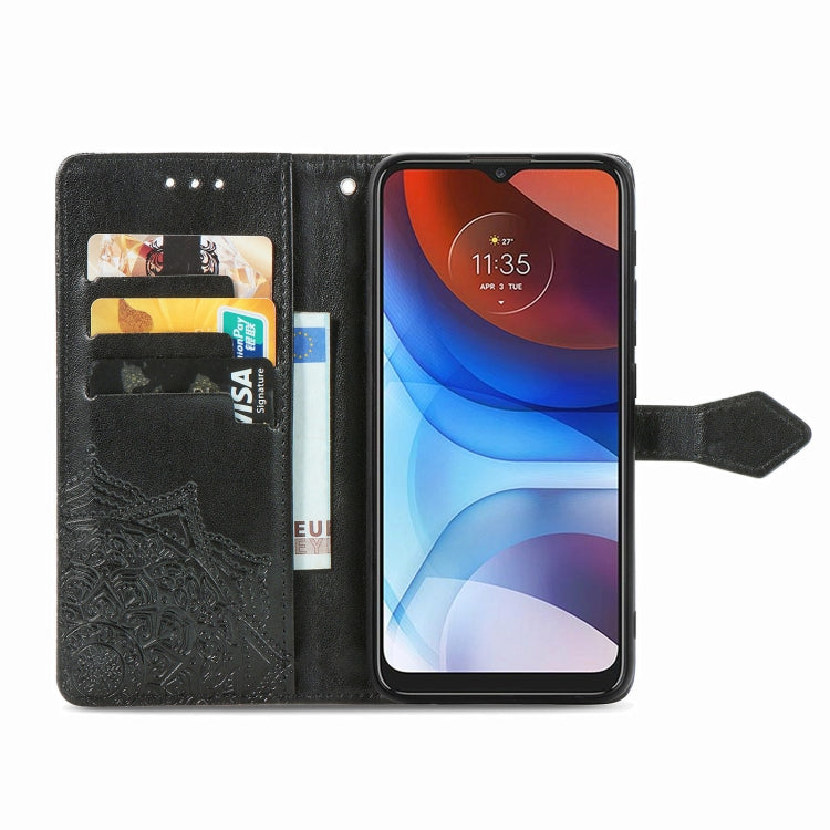 For Motorola Moto E7 Power Mandala Flower Embossed Horizontal Flip Leather Case with Bracket / Card Slot / Wallet / Lanyard
