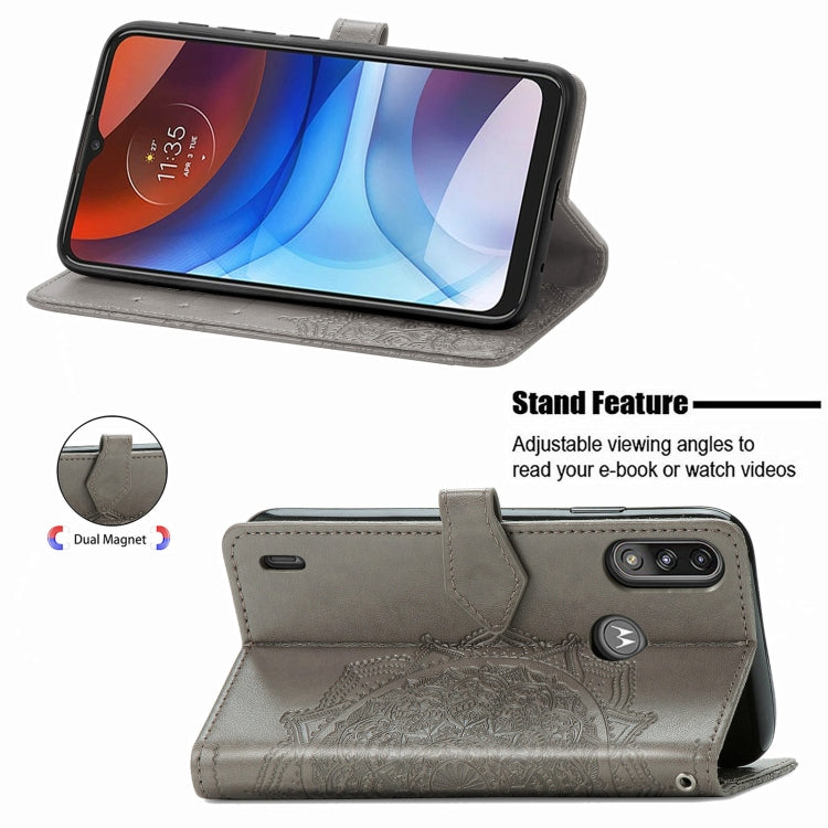 For Motorola Moto E7 Power Mandala Flower Embossed Horizontal Flip Leather Case with Bracket / Card Slot / Wallet / Lanyard