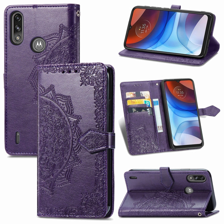 For Motorola Moto E7 Power Mandala Flower Embossed Horizontal Flip Leather Case with Bracket / Card Slot / Wallet / Lanyard
