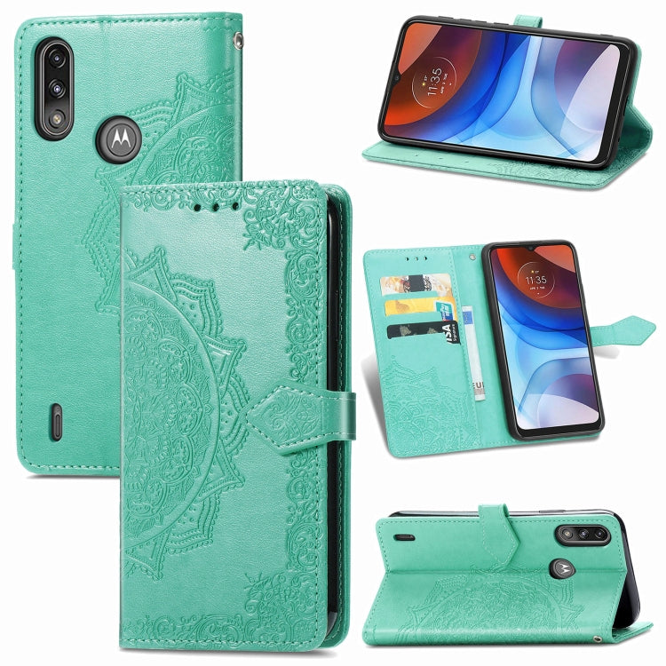 For Motorola Moto E7 Power Mandala Flower Embossed Horizontal Flip Leather Case with Bracket / Card Slot / Wallet / Lanyard