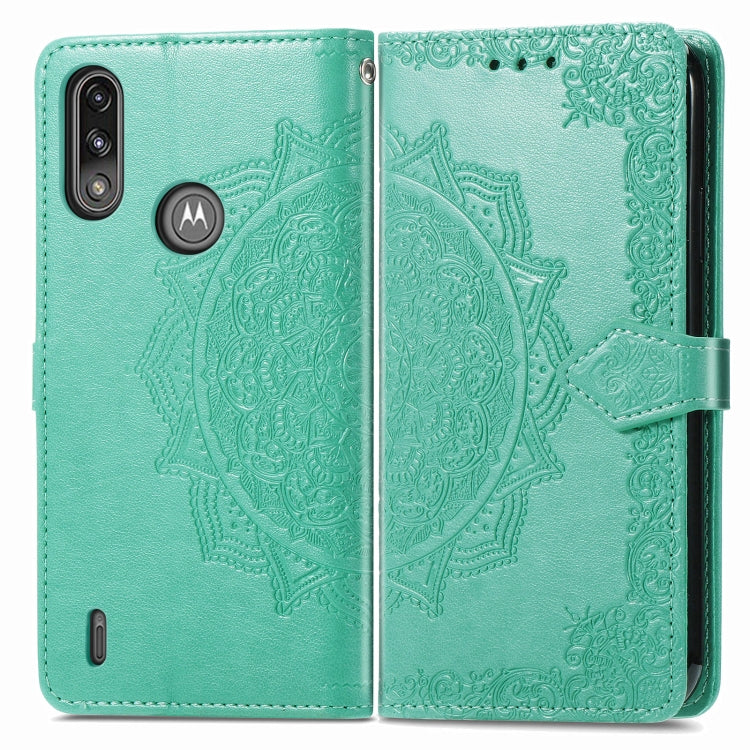 For Motorola Moto E7 Power Mandala Flower Embossed Horizontal Flip Leather Case with Bracket / Card Slot / Wallet / Lanyard