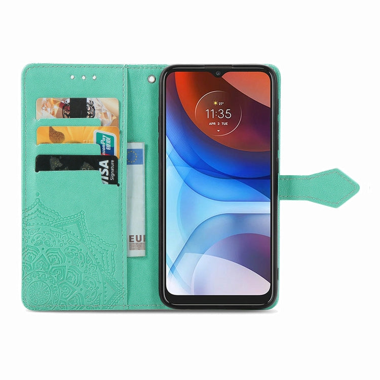 For Motorola Moto E7 Power Mandala Flower Embossed Horizontal Flip Leather Case with Bracket / Card Slot / Wallet / Lanyard
