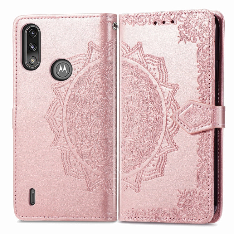 For Motorola Moto E7 Power Mandala Flower Embossed Horizontal Flip Leather Case with Bracket / Card Slot / Wallet / Lanyard