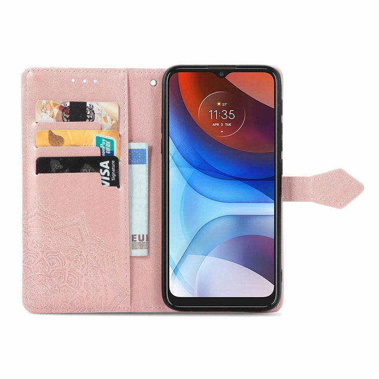 For Motorola Moto E7 Power Mandala Flower Embossed Horizontal Flip Leather Case with Bracket / Card Slot / Wallet / Lanyard