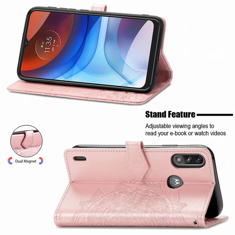 For Motorola Moto E7 Power Mandala Flower Embossed Horizontal Flip Leather Case with Bracket / Card Slot / Wallet / Lanyard