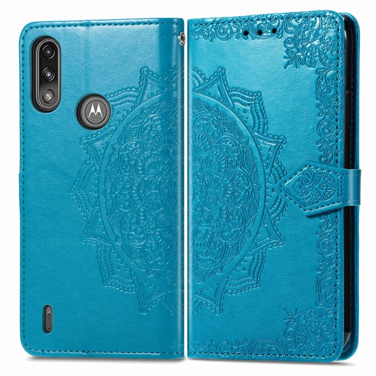 For Motorola Moto E7 Power Mandala Flower Embossed Horizontal Flip Leather Case with Bracket / Card Slot / Wallet / Lanyard