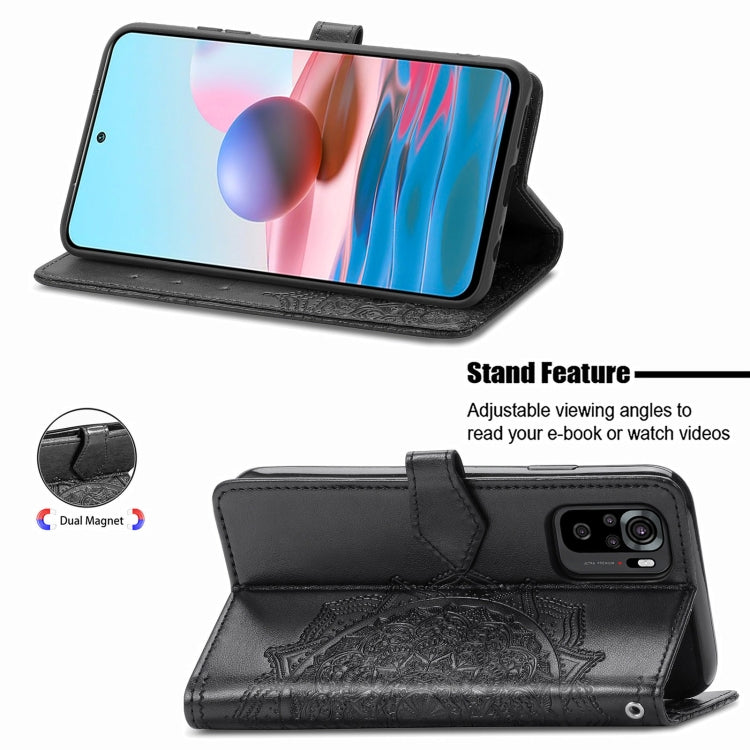 For Xiaomi Redmi Note 10 4G Mandala Flower Embossed Horizontal Flip Leather Case with Bracket / Card Slot / Wallet / Lanyard
