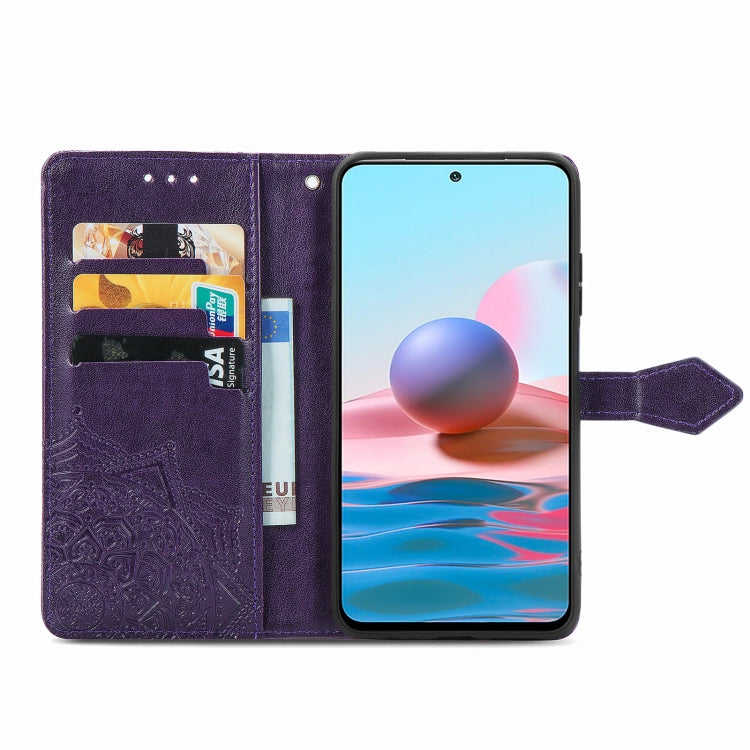 For Xiaomi Redmi Note 10 4G Mandala Flower Embossed Horizontal Flip Leather Case with Bracket / Card Slot / Wallet / Lanyard