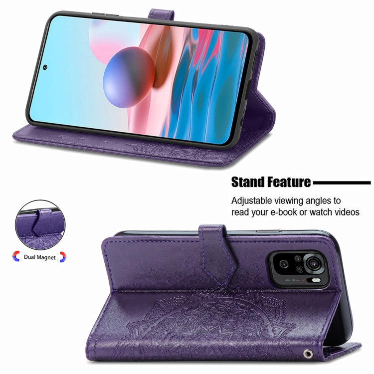 For Xiaomi Redmi Note 10 4G Mandala Flower Embossed Horizontal Flip Leather Case with Bracket / Card Slot / Wallet / Lanyard