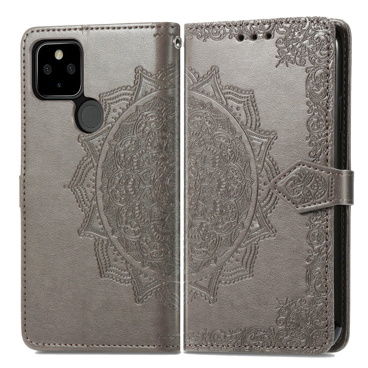 For Google Pixel 5A Mandala Flower Embossed Horizontal Flip Leather Case with Bracket / Card Slot / Wallet / Lanyard