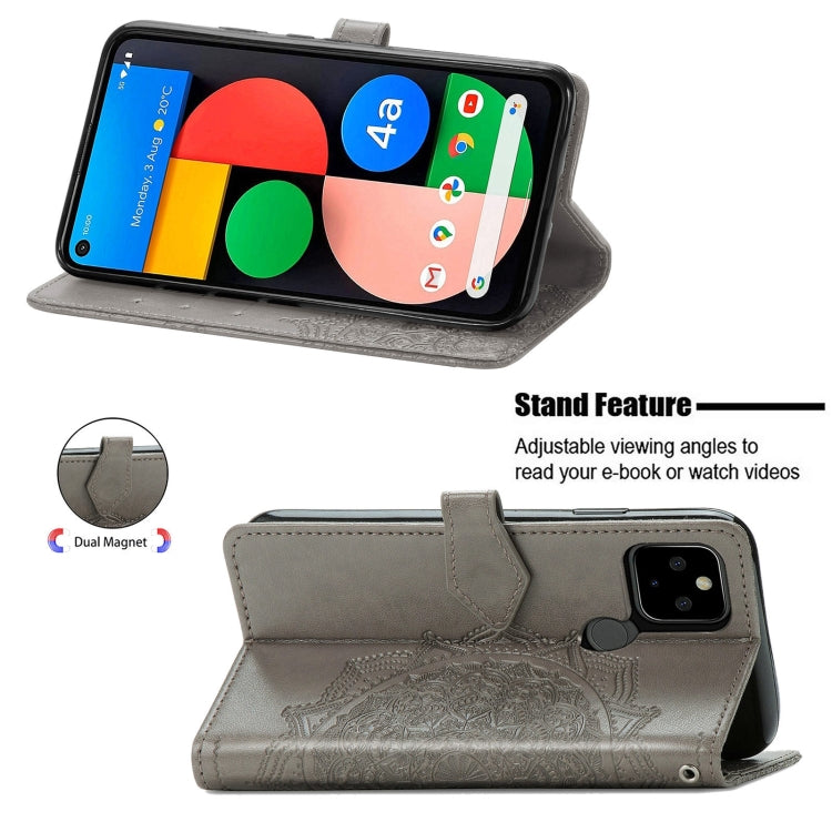 For Google Pixel 5A Mandala Flower Embossed Horizontal Flip Leather Case with Bracket / Card Slot / Wallet / Lanyard