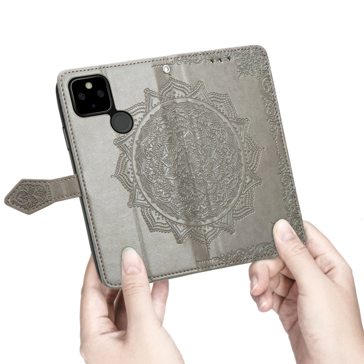 For Google Pixel 5A Mandala Flower Embossed Horizontal Flip Leather Case with Bracket / Card Slot / Wallet / Lanyard