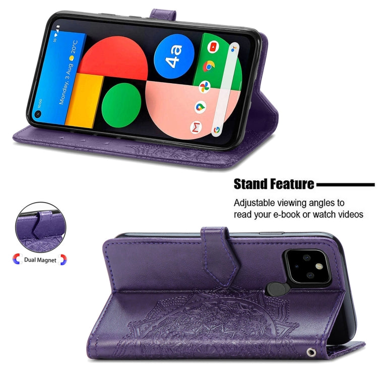 For Google Pixel 5A Mandala Flower Embossed Horizontal Flip Leather Case with Bracket / Card Slot / Wallet / Lanyard