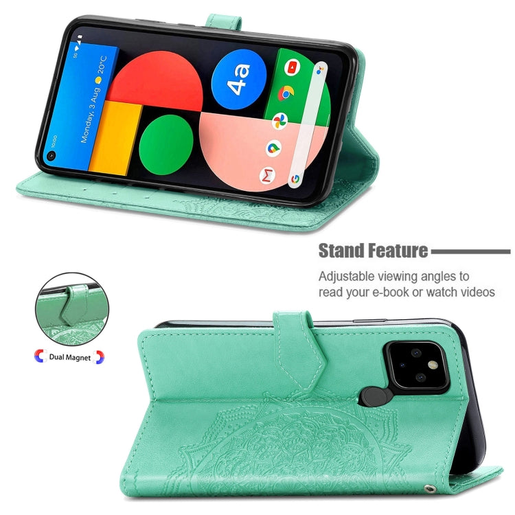 For Google Pixel 5A Mandala Flower Embossed Horizontal Flip Leather Case with Bracket / Card Slot / Wallet / Lanyard