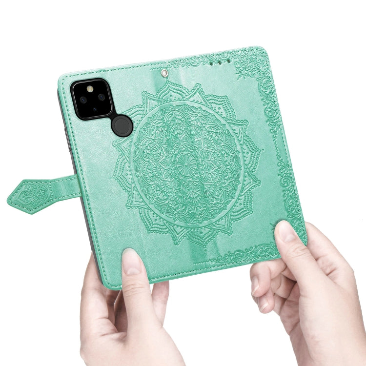 For Google Pixel 5A Mandala Flower Embossed Horizontal Flip Leather Case with Bracket / Card Slot / Wallet / Lanyard