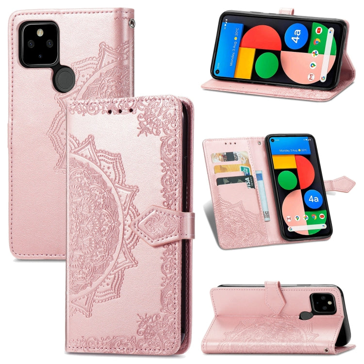 For Google Pixel 5A Mandala Flower Embossed Horizontal Flip Leather Case with Bracket / Card Slot / Wallet / Lanyard
