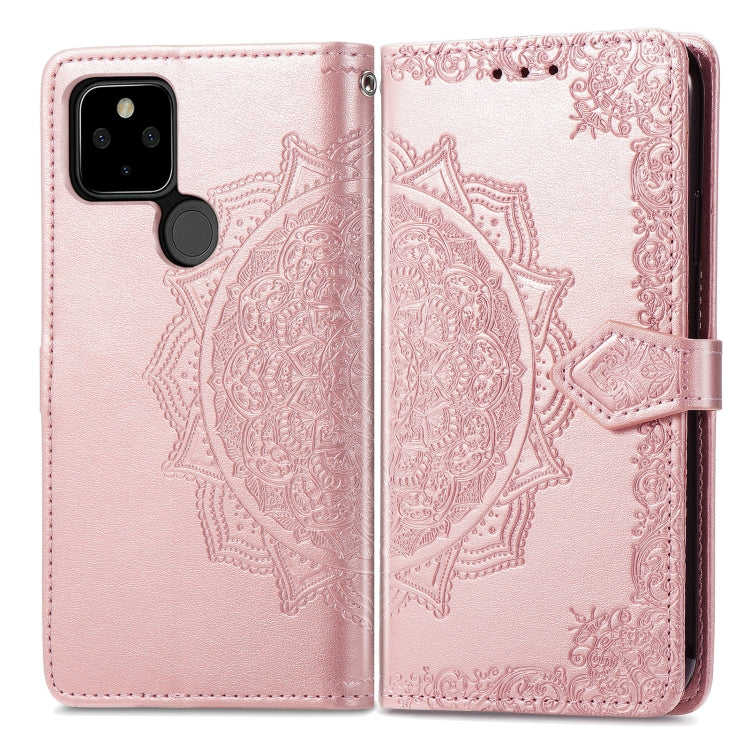 For Google Pixel 5A Mandala Flower Embossed Horizontal Flip Leather Case with Bracket / Card Slot / Wallet / Lanyard