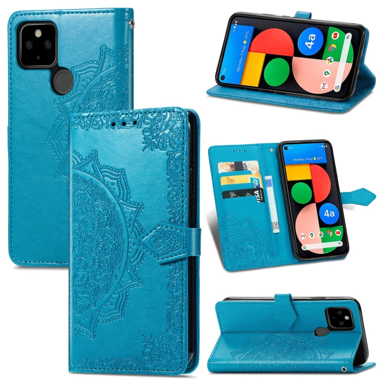 For Google Pixel 5A Mandala Flower Embossed Horizontal Flip Leather Case with Bracket / Card Slot / Wallet / Lanyard