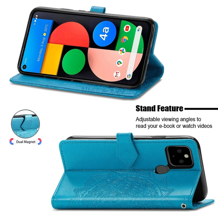 For Google Pixel 5A Mandala Flower Embossed Horizontal Flip Leather Case with Bracket / Card Slot / Wallet / Lanyard