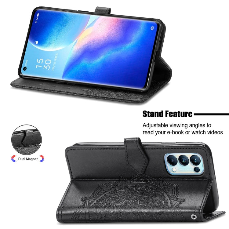 For OPPO Reno5 Pro Mandala Flower Embossed Horizontal Flip Leather Case with Bracket / Card Slot / Wallet / Lanyard