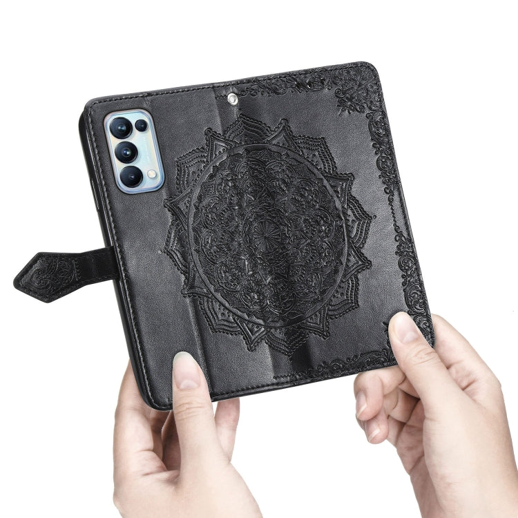 For OPPO Reno5 Pro Mandala Flower Embossed Horizontal Flip Leather Case with Bracket / Card Slot / Wallet / Lanyard