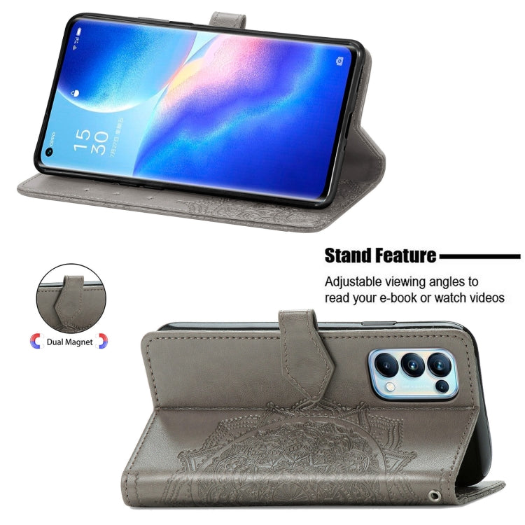 For OPPO Reno5 Pro Mandala Flower Embossed Horizontal Flip Leather Case with Bracket / Card Slot / Wallet / Lanyard