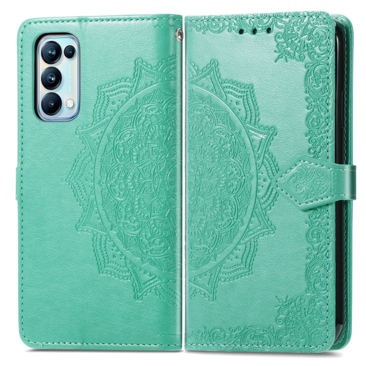For OPPO Reno5 Pro Mandala Flower Embossed Horizontal Flip Leather Case with Bracket / Card Slot / Wallet / Lanyard
