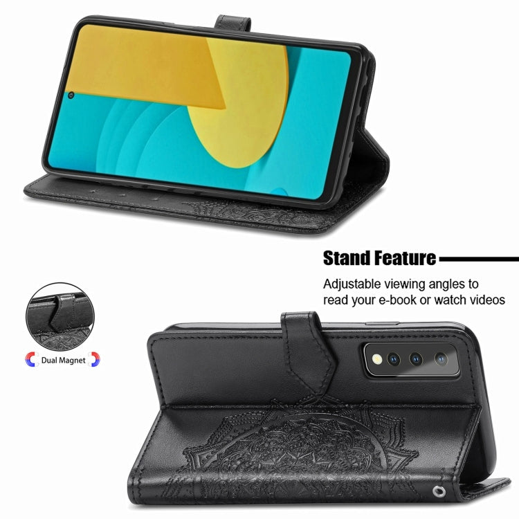 For LG Stylo 7 Mandala Flower Embossed Horizontal Flip Leather Case with Bracket / Card Slot / Wallet / Lanyard