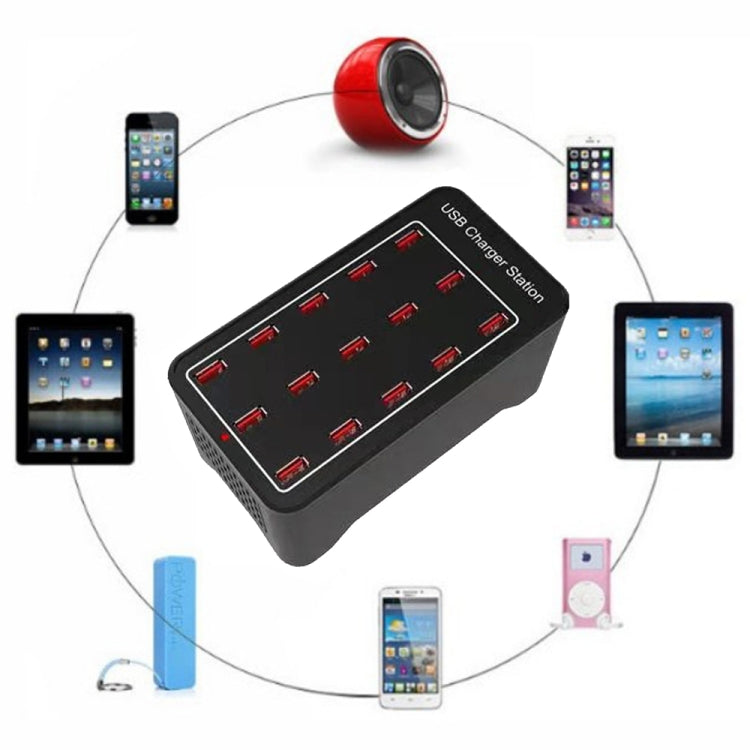 XLD-A7 100W 15 USB Ports Fast Charger Station Smart Charger, AC 110-240V, Plug Size:UK Plug