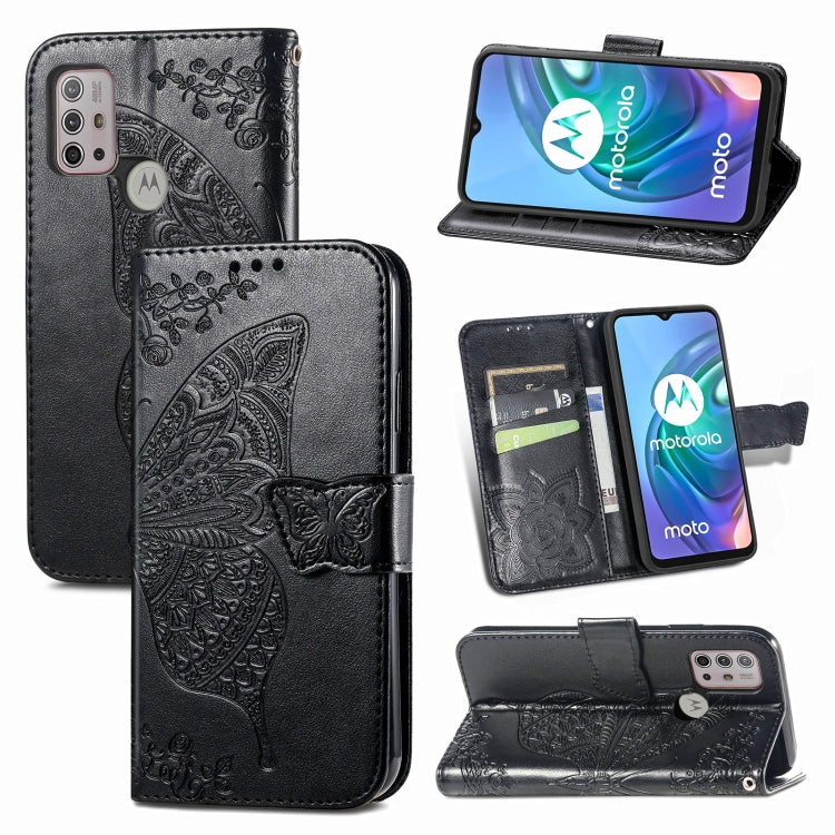 For Motorola Moto G30 / G10 Butterfly Love Flower Embossed Horizontal Flip Leather Case with Bracket & Card Slot & Wallet & Lanyard
