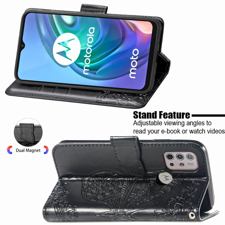 For Motorola Moto G30 / G10 Butterfly Love Flower Embossed Horizontal Flip Leather Case with Bracket & Card Slot & Wallet & Lanyard