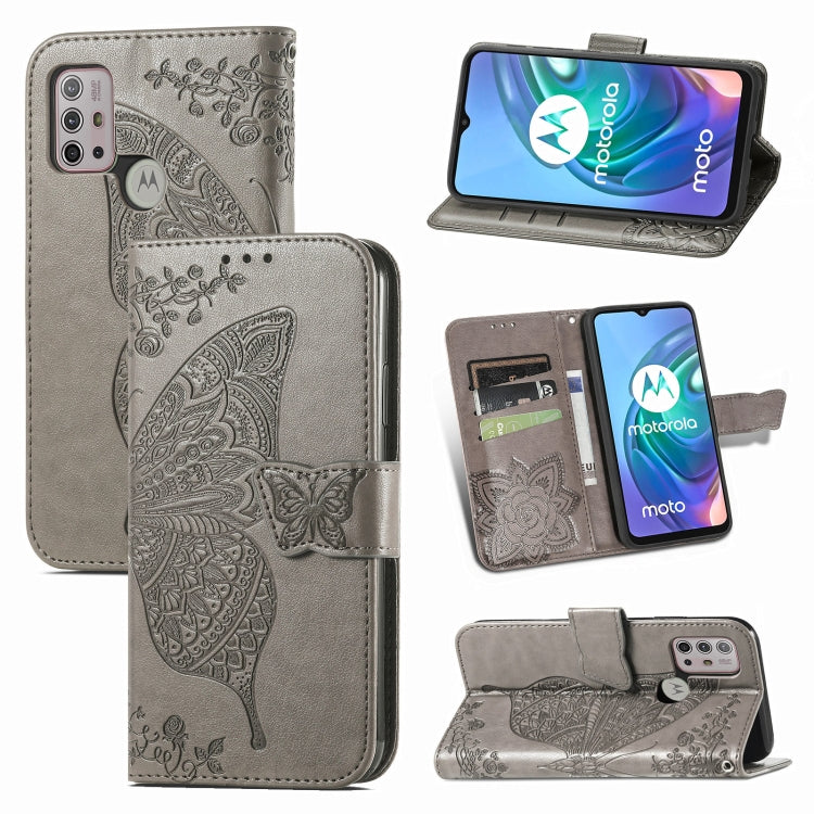 For Motorola Moto G30 / G10 Butterfly Love Flower Embossed Horizontal Flip Leather Case with Bracket & Card Slot & Wallet & Lanyard