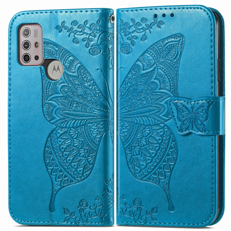 For Motorola Moto G30 / G10 Butterfly Love Flower Embossed Horizontal Flip Leather Case with Bracket & Card Slot & Wallet & Lanyard