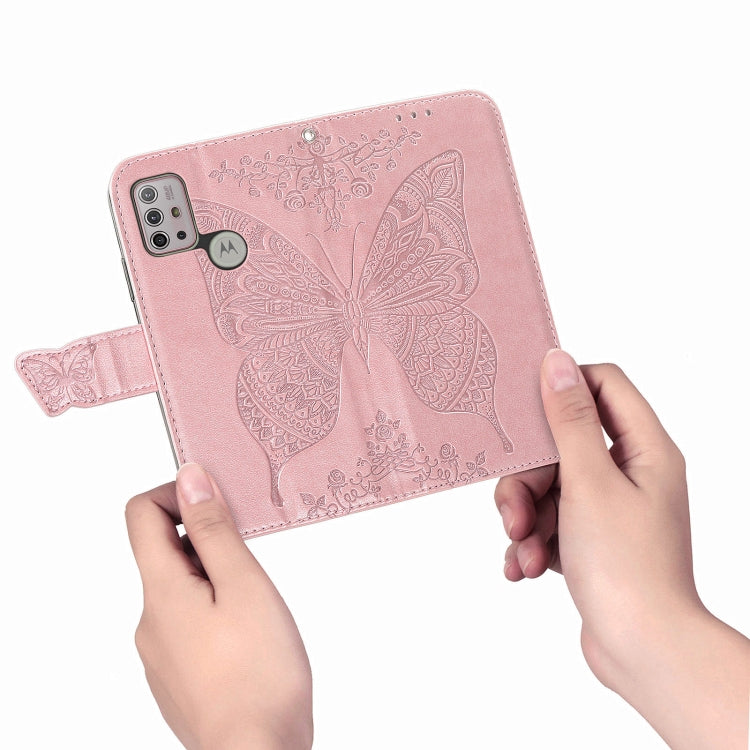 For Motorola Moto G30 / G10 Butterfly Love Flower Embossed Horizontal Flip Leather Case with Bracket & Card Slot & Wallet & Lanyard