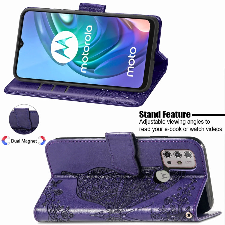 For Motorola Moto G30 / G10 Butterfly Love Flower Embossed Horizontal Flip Leather Case with Bracket & Card Slot & Wallet & Lanyard