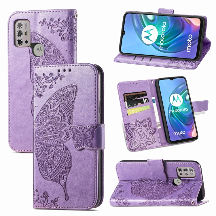 For Motorola Moto G30 / G10 Butterfly Love Flower Embossed Horizontal Flip Leather Case with Bracket & Card Slot & Wallet & Lanyard