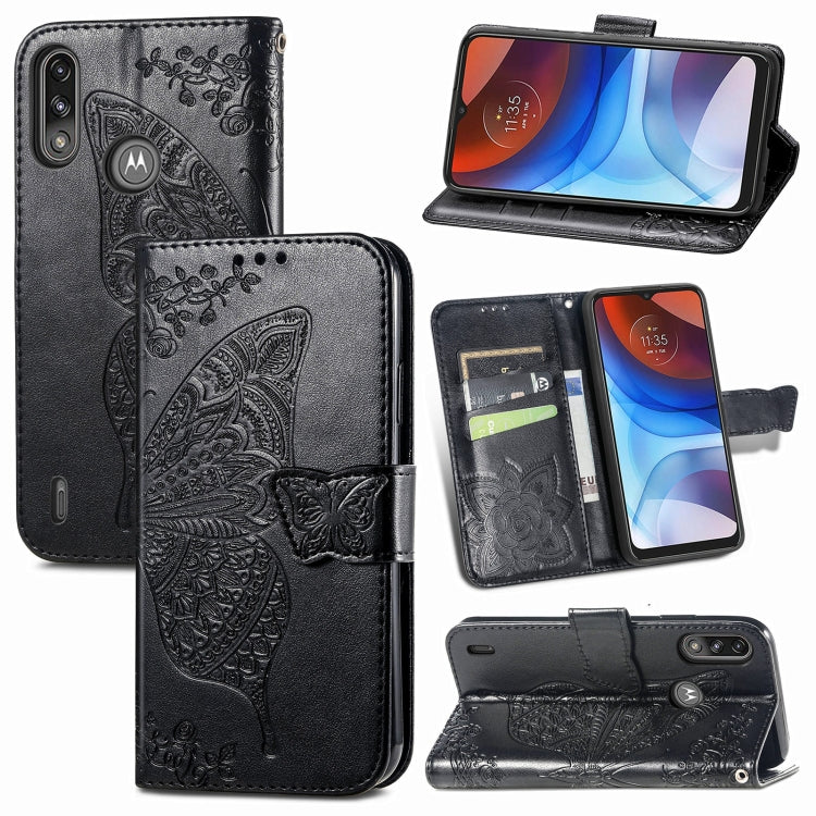 For Motorola Moto E7 Power Butterfly Love Flower Embossed Horizontal Flip Leather Case with Bracket & Card Slot & Wallet & Lanyard
