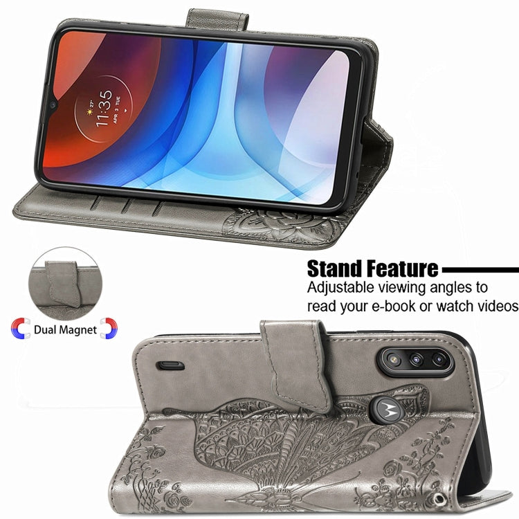 For Motorola Moto E7 Power Butterfly Love Flower Embossed Horizontal Flip Leather Case with Bracket & Card Slot & Wallet & Lanyard