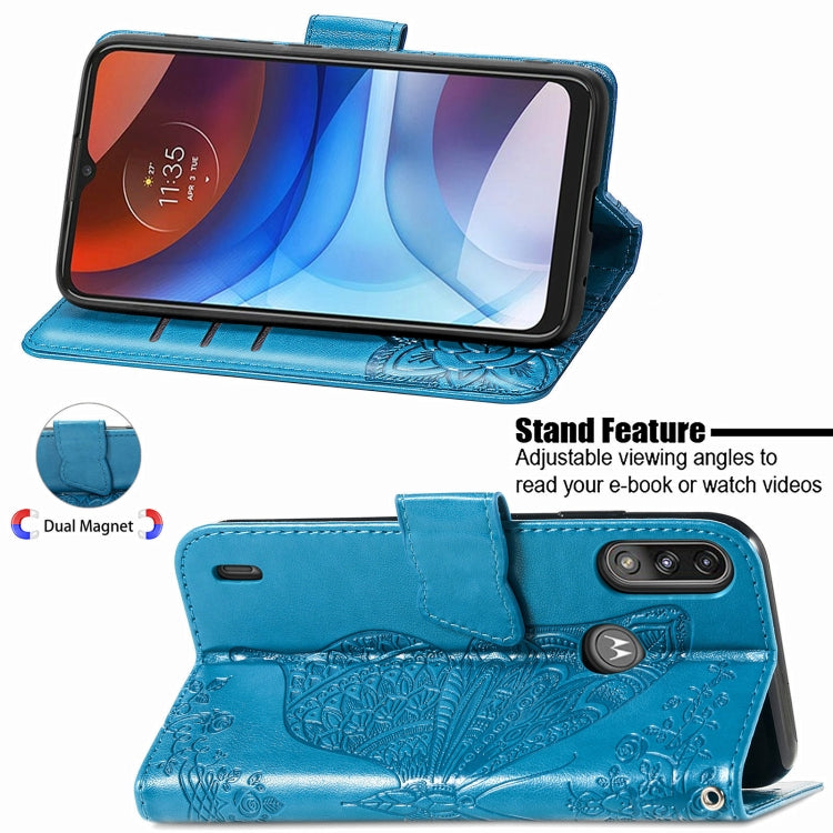 For Motorola Moto E7 Power Butterfly Love Flower Embossed Horizontal Flip Leather Case with Bracket & Card Slot & Wallet & Lanyard