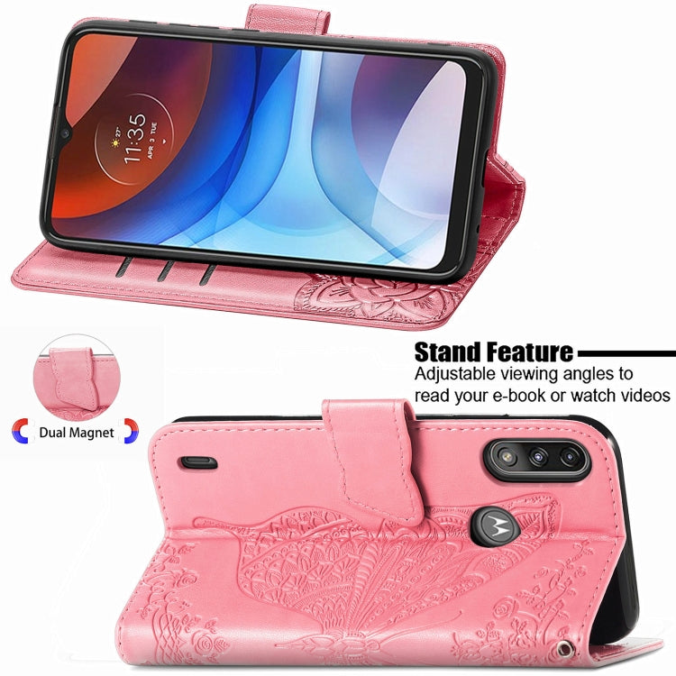 For Motorola Moto E7 Power Butterfly Love Flower Embossed Horizontal Flip Leather Case with Bracket & Card Slot & Wallet & Lanyard