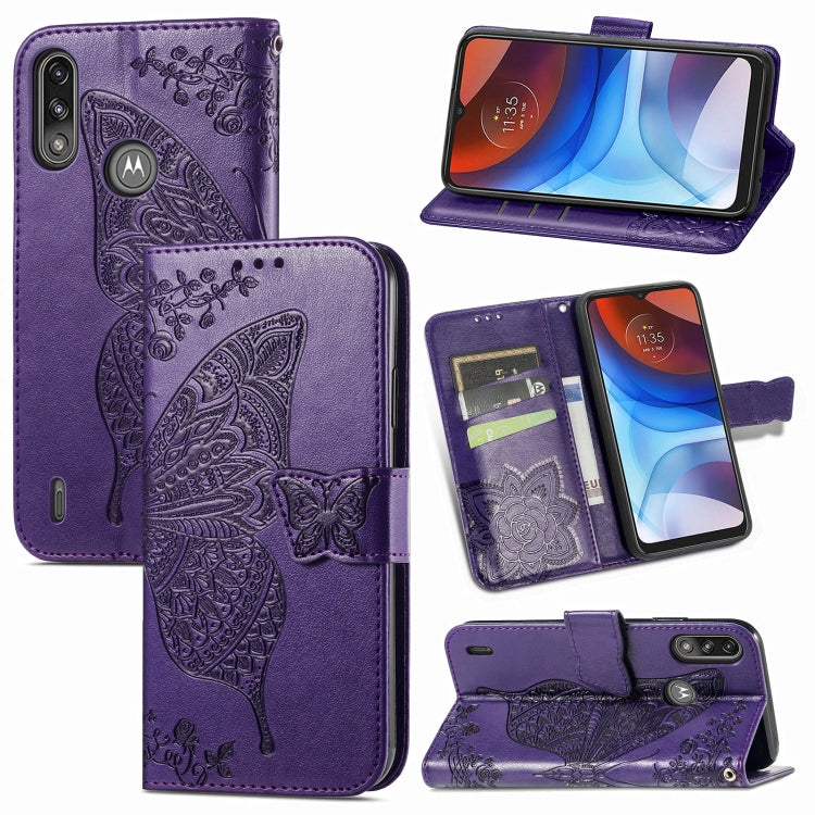 For Motorola Moto E7 Power Butterfly Love Flower Embossed Horizontal Flip Leather Case with Bracket & Card Slot & Wallet & Lanyard