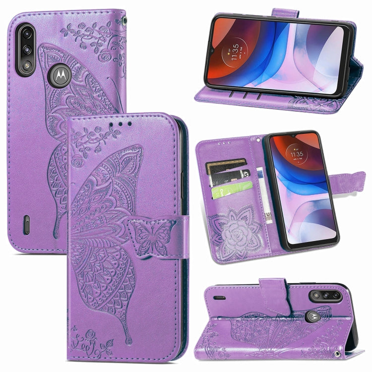 For Motorola Moto E7 Power Butterfly Love Flower Embossed Horizontal Flip Leather Case with Bracket & Card Slot & Wallet & Lanyard