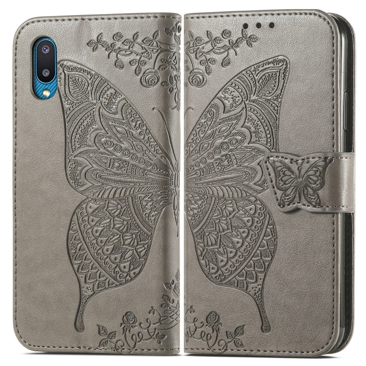 For Samsung Galaxy A02 Butterfly Love Flower Embossed Horizontal Flip Leather Case with Bracket & Card Slot & Wallet & Lanyard