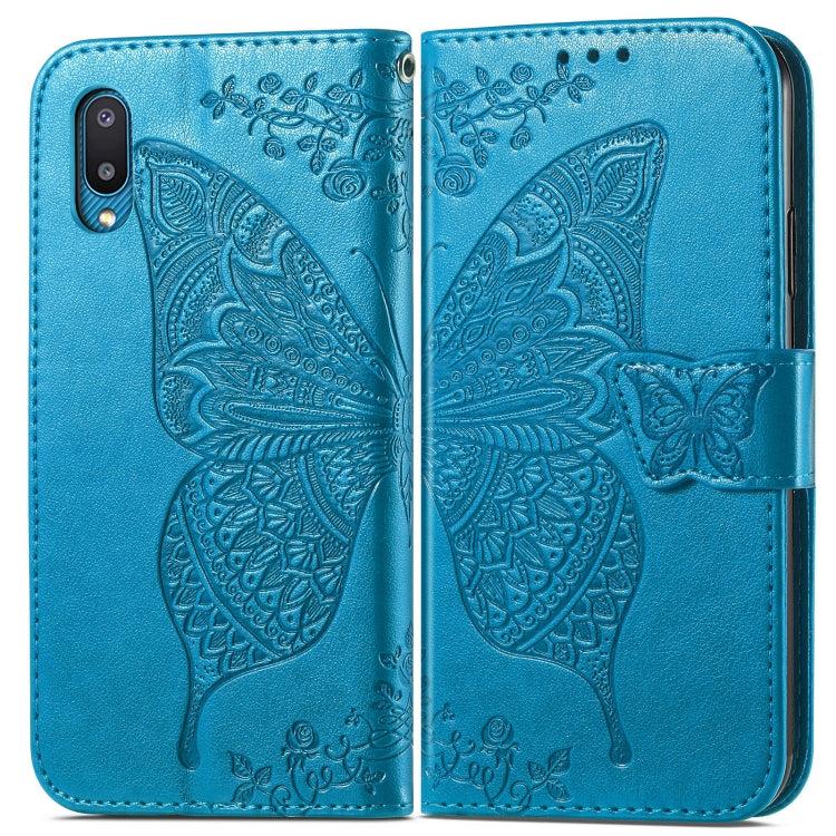 For Samsung Galaxy A02 Butterfly Love Flower Embossed Horizontal Flip Leather Case with Bracket & Card Slot & Wallet & Lanyard
