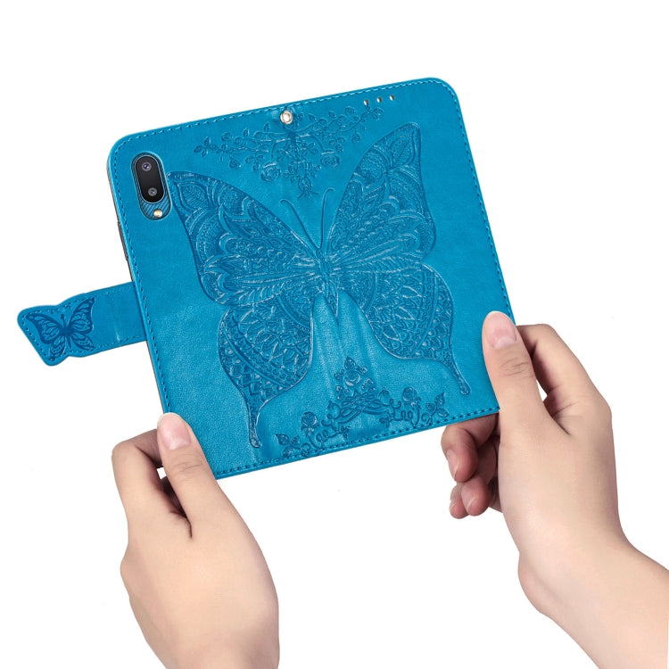 For Samsung Galaxy A02 Butterfly Love Flower Embossed Horizontal Flip Leather Case with Bracket & Card Slot & Wallet & Lanyard