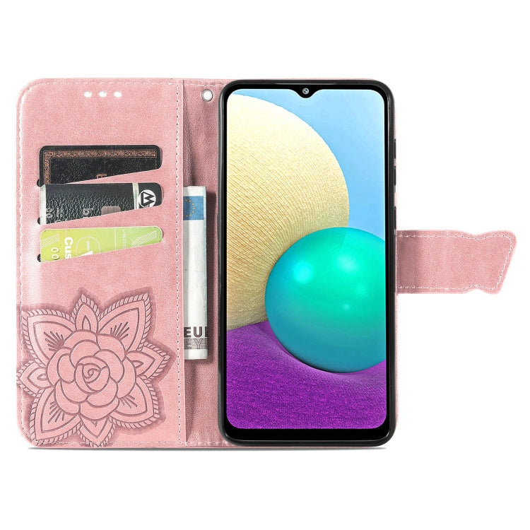 For Samsung Galaxy A02 Butterfly Love Flower Embossed Horizontal Flip Leather Case with Bracket & Card Slot & Wallet & Lanyard