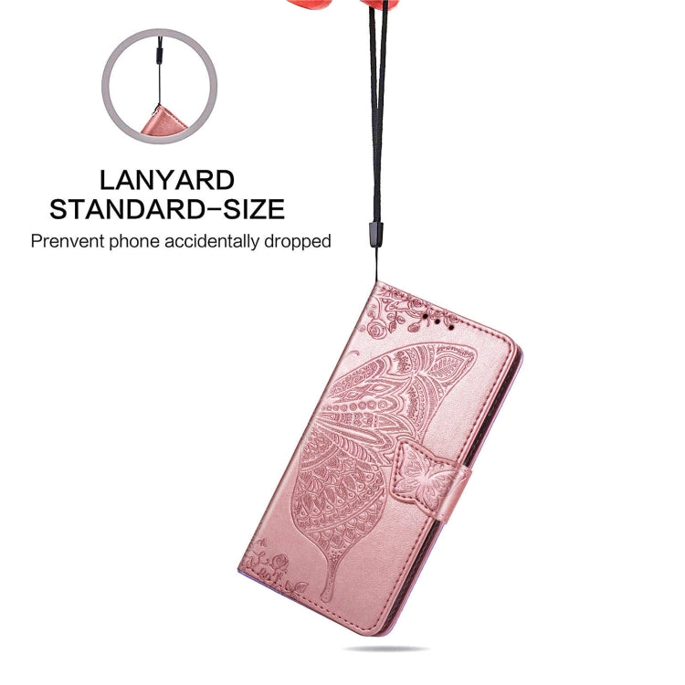 For Samsung Galaxy A02 Butterfly Love Flower Embossed Horizontal Flip Leather Case with Bracket & Card Slot & Wallet & Lanyard