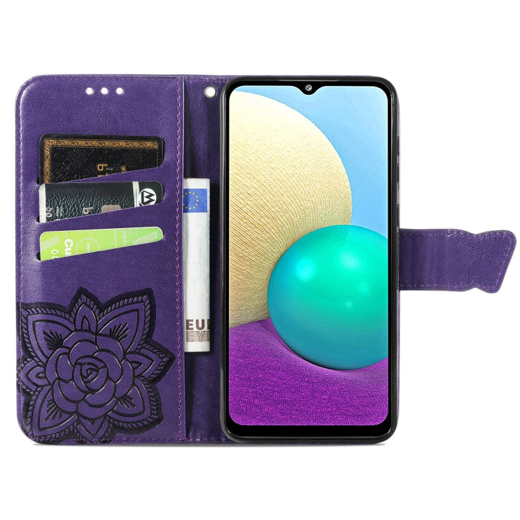 For Samsung Galaxy A02 Butterfly Love Flower Embossed Horizontal Flip Leather Case with Bracket & Card Slot & Wallet & Lanyard